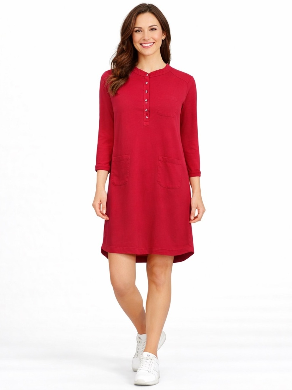 Zanzea Red Button Front Tunic Mini Dress Long Sleeve Women’s Size M